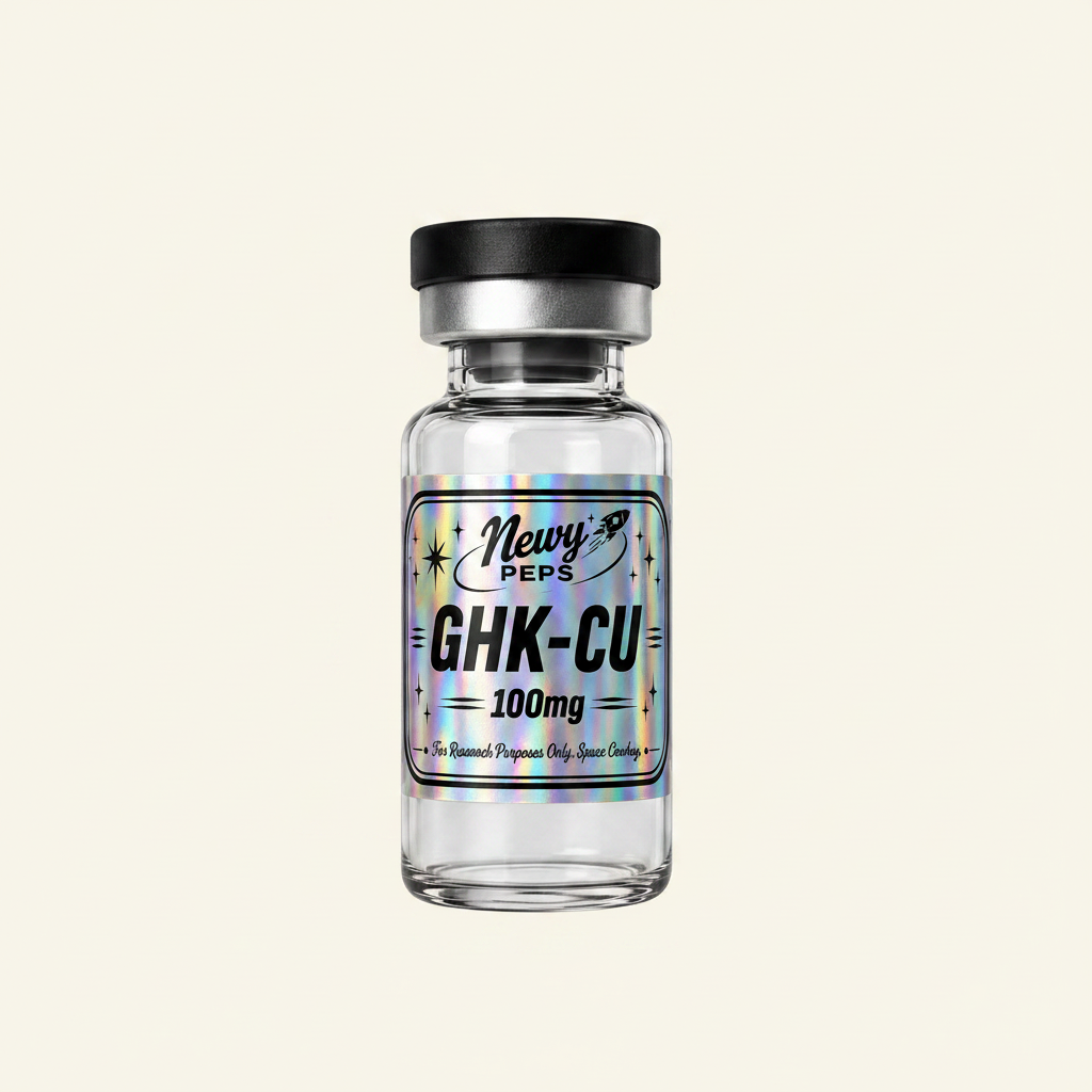 GHK-Cu 100mg vial on cream background — Newy Peps